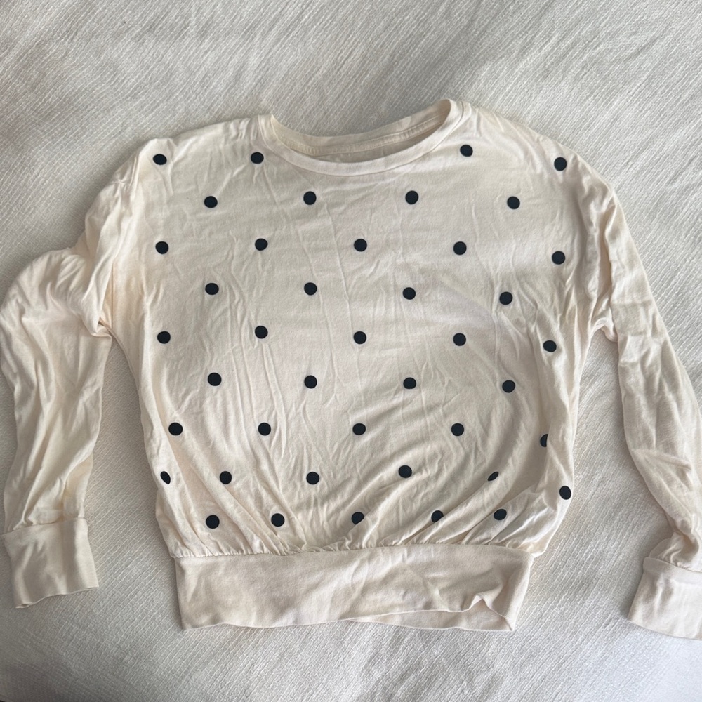 OLD NAVY Cream and Black Polka Dot Long Sleeve Tee